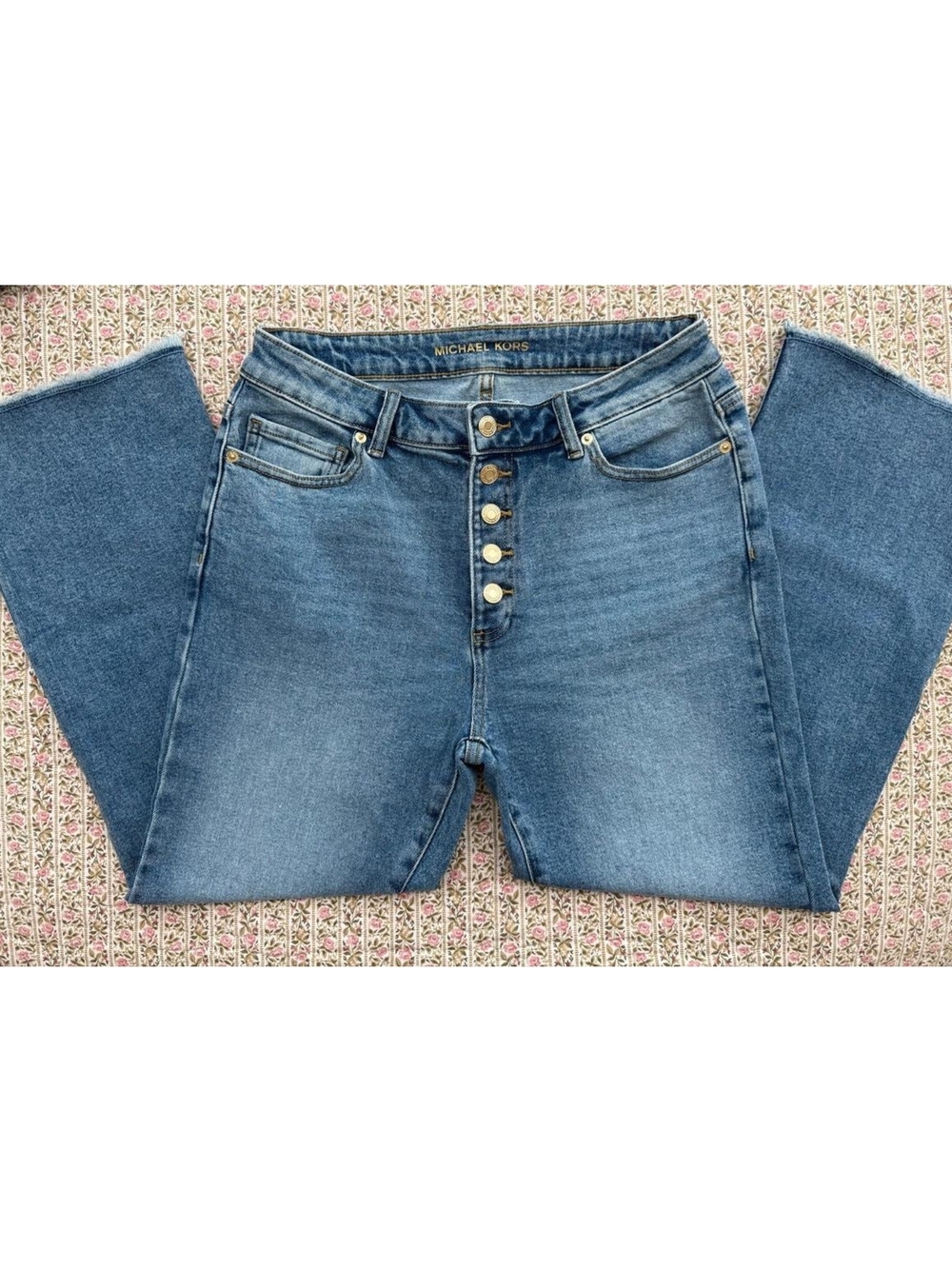 Michael Kors Button-Fly Wide-Leg Crop Jeans